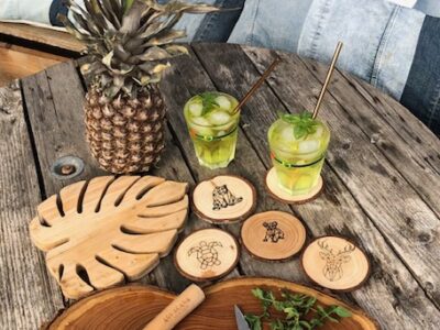 Dessous de verre rondin de bois gravé