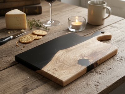 Planche en bois et résine noire