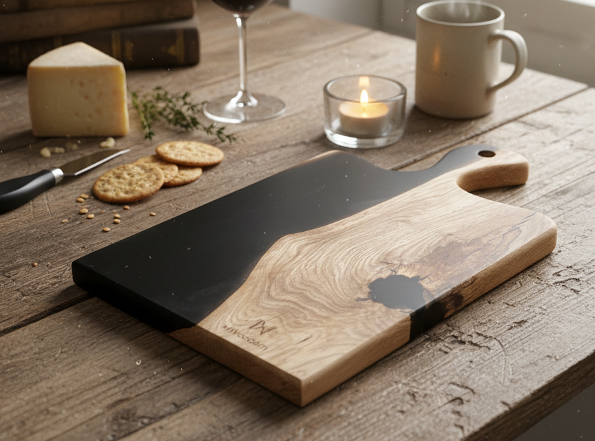 Planche en bois et résine noire