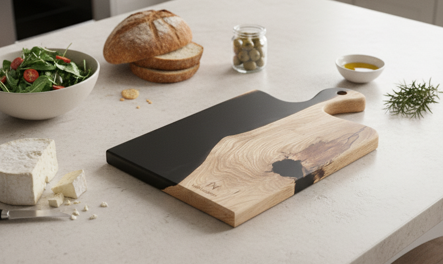 Planche en bois et résine noire – Image 4