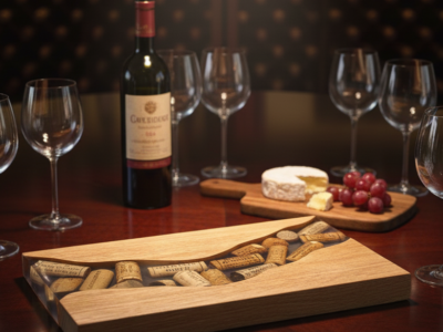 Planche à tapas rivière d'époxy et bouchons incrustés