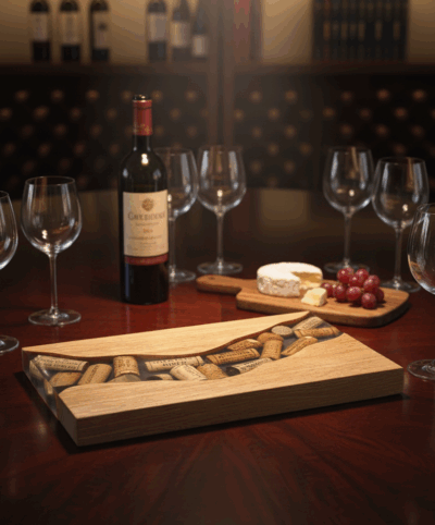 Planche à tapas rivière d'époxy et bouchons incrustés