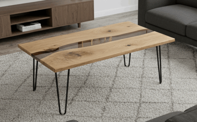Table basse bois & résine – Fabrication artisanale