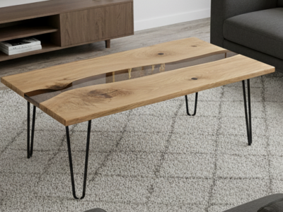 Table basse bois & résine – Fabrication artisanale